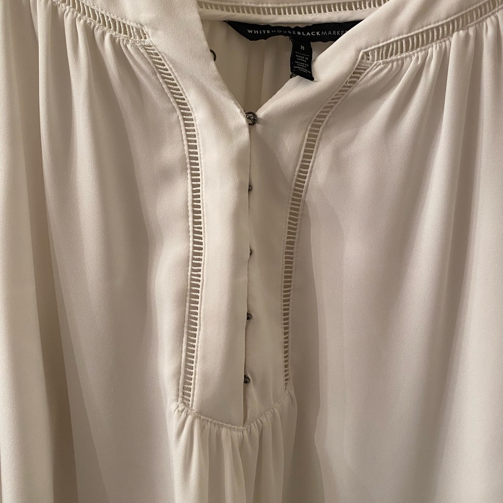 White House Black Market Ivory Peasant Blouse Size 8 Boho Long Sleeve - Picture 2 of 9